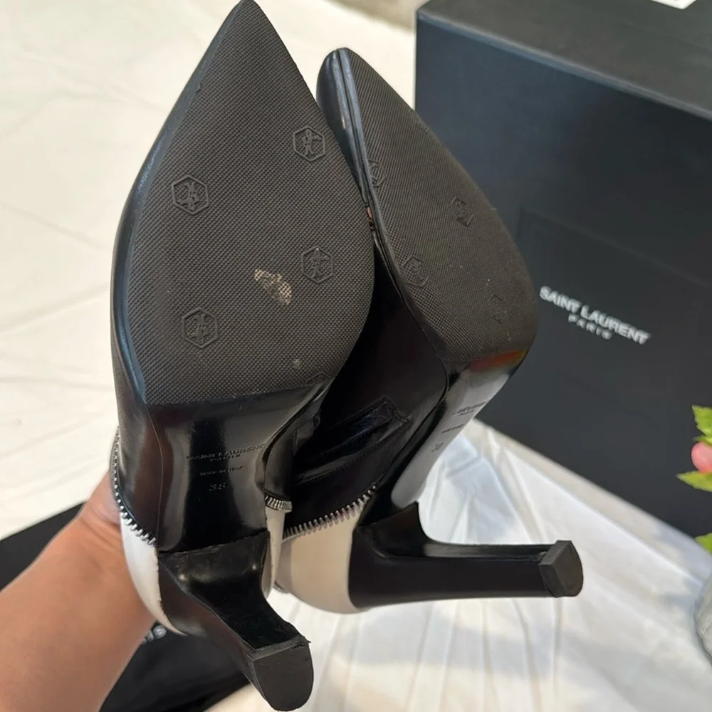 Saint Laurent Black and White Ankle Boots - Picture 9 of 16